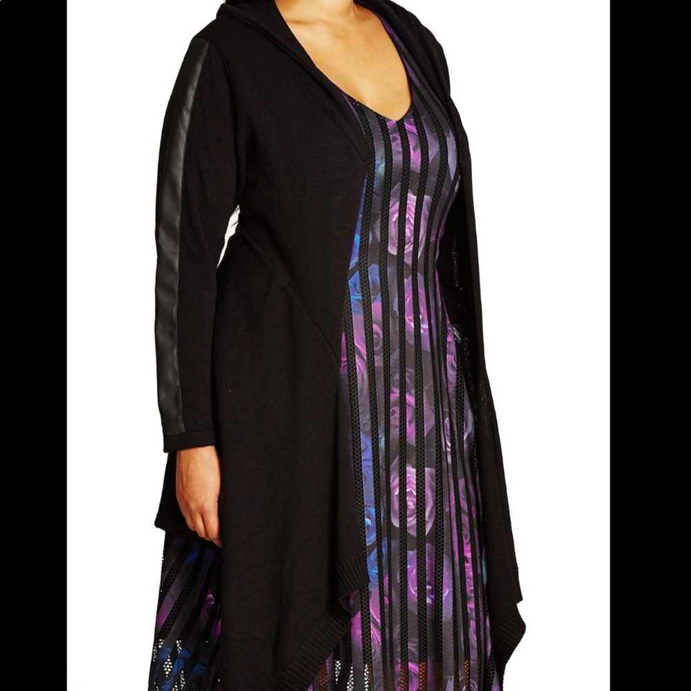 City Chic Leather Detail Hooded Cardigan (L/20)